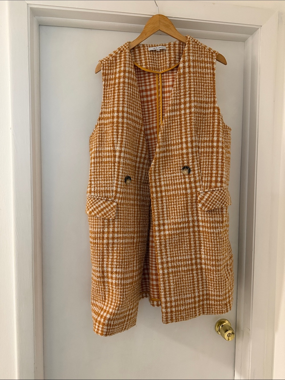 Naked Zebra Orange Plaid Tweed Sleeveless Vest